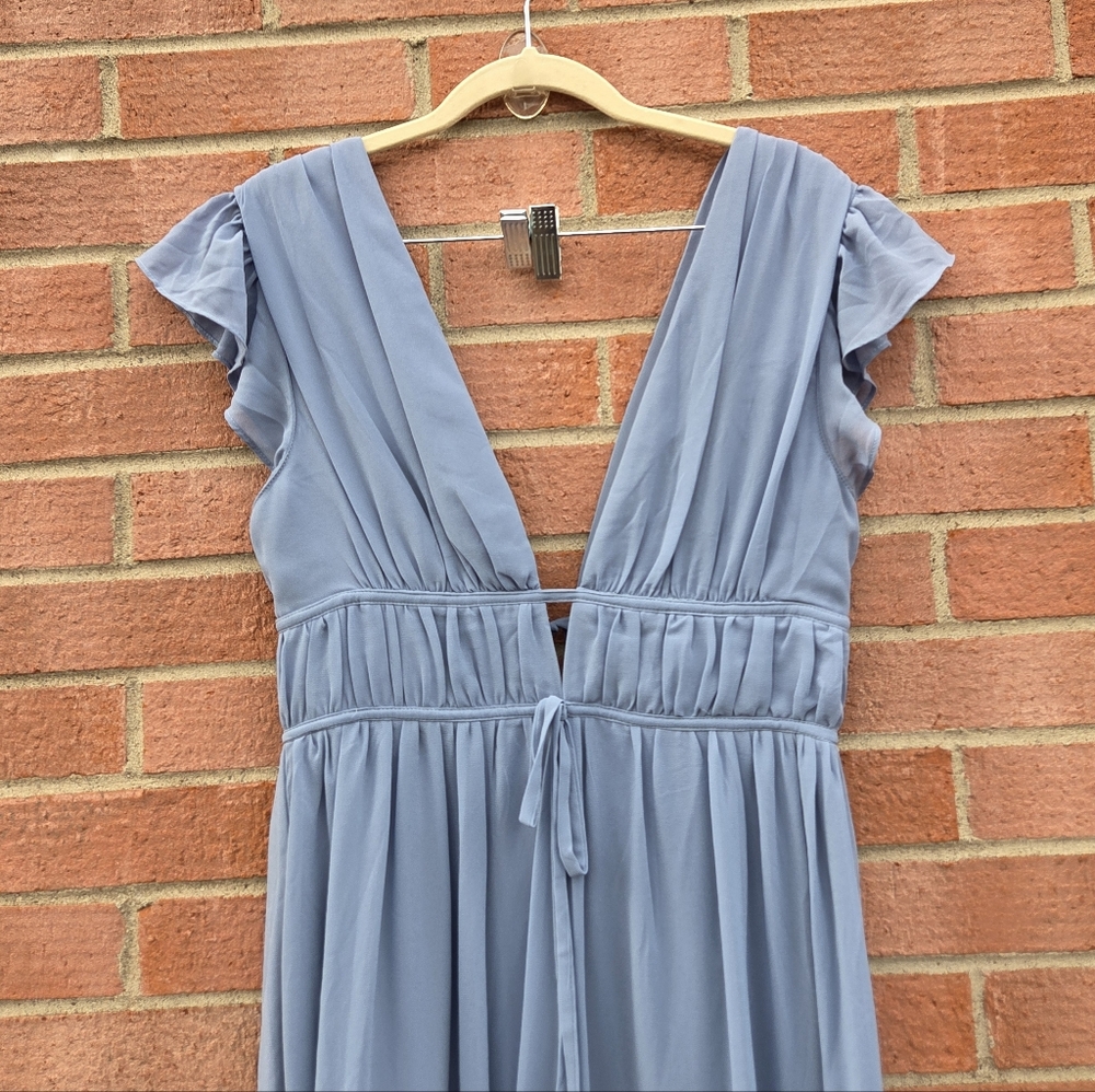 Lulus I'm All Yours Slate Blue Ruffled Maxi Dress Medium - Picture 3 of 5